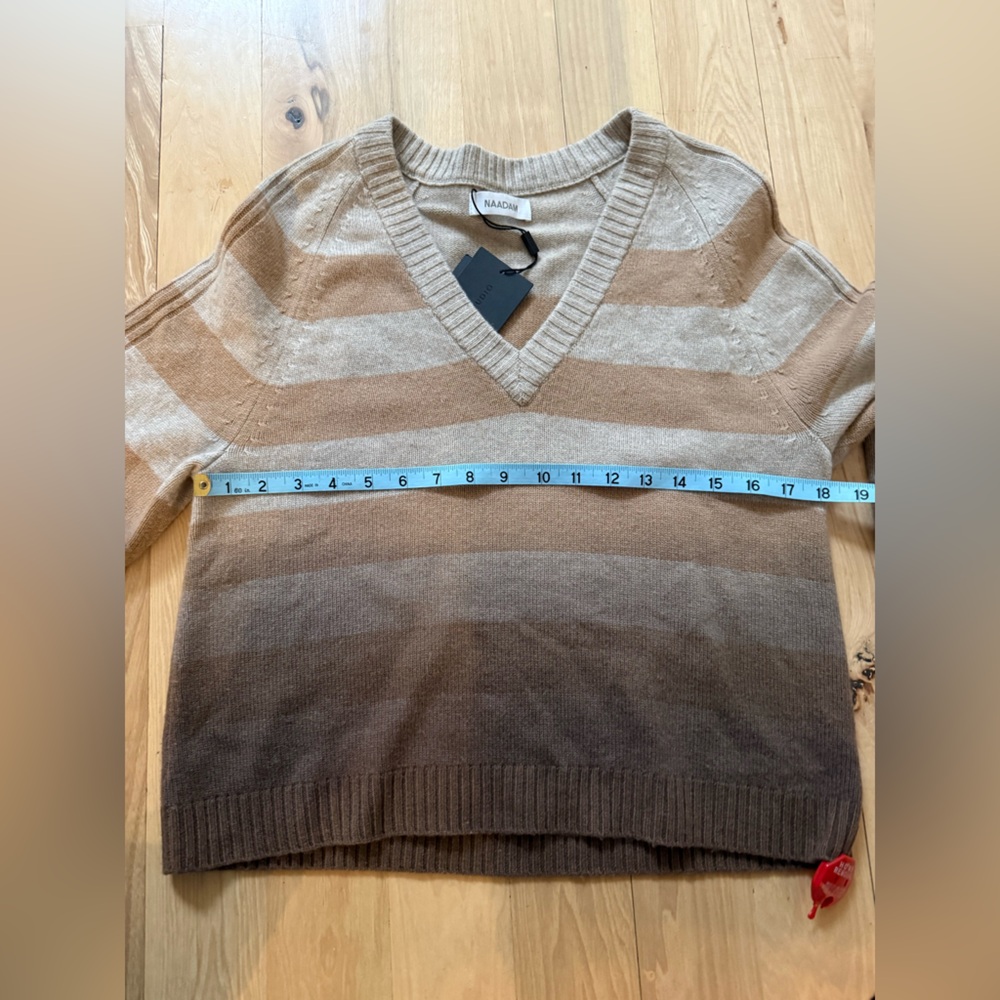 NWT NAADAM Dip Dye V-Neck Wool Cashmere Brown Stripe Sweater Size S - Picture 8 of 9